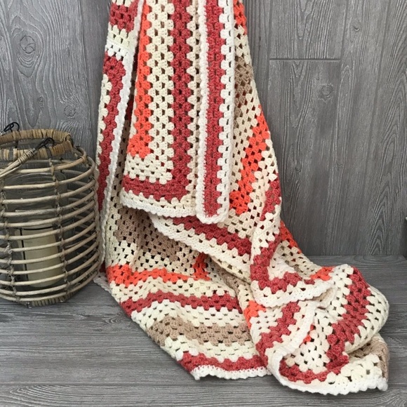 Other - Crochet Orange and tan throw blanket metallic